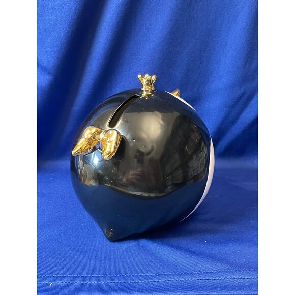 Round Porcelain Black and White Penguin Coin Bank - Picture 6 of 7